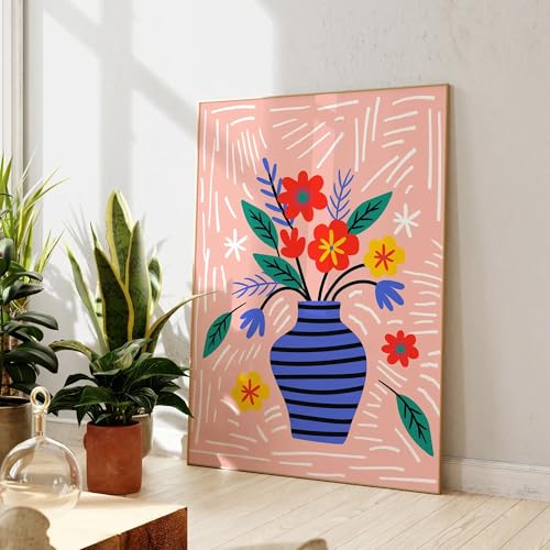 Toile fleurs fond rose XINBAO 60x80 | Solution déco murale encadrée prête à poser