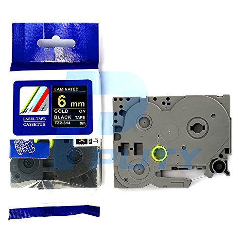 IDIK 1PK Gold on Black Standard Laminated Label Tape Compatible for Brother P-Touch TZe-314 TZ314 TZe314(6mm x 8m)