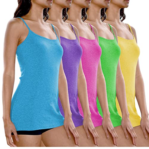 Image of Sexy Basics Women's Cotton Stretch Camisole Tanks | Adjustable Spaghetti Strap Tank Top | Multi Packs & Colors