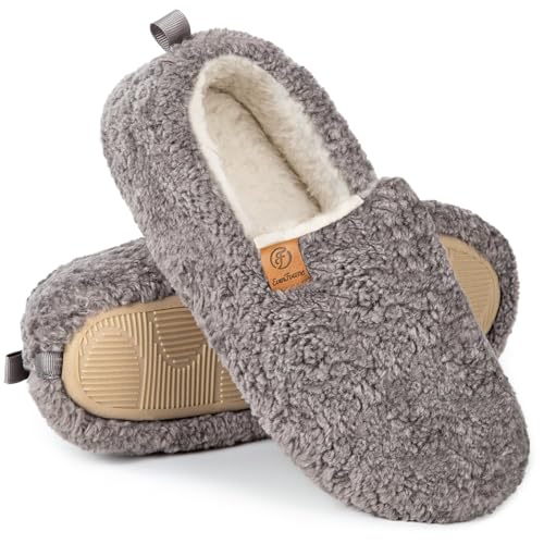 EverFoams Women’s Soft Curly Full Slippers Memory Foam Lightweight House Shoes Cozy Loafer with...