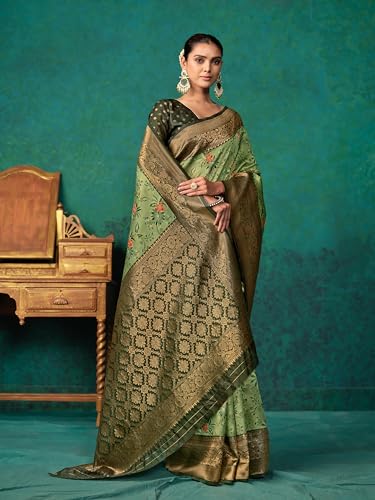 Image of EthnicJunction Women's Silk Blend floral Woven Saree With Blouse Piece | Wedding Saree