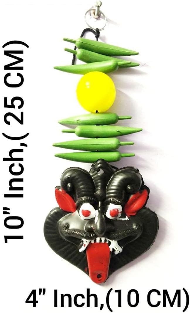 Nazar Battu Nimbu Mirchi Evil Eye Protector - Mahakal Face Plastic Mask Wall Hanging Nazar Suraksha Kawach Drishti Kavach for House Entrance, Office, Shops, Truck, Car