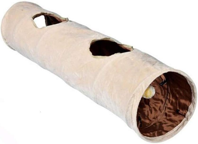 Primst Collapsible Cat Tunnel,Durable Suede Pet Toys Play Tunnel with Ball and Hole,for Cats,Rabbits,Kittens,Puppy and Small Pets (Beige 47x10inch)