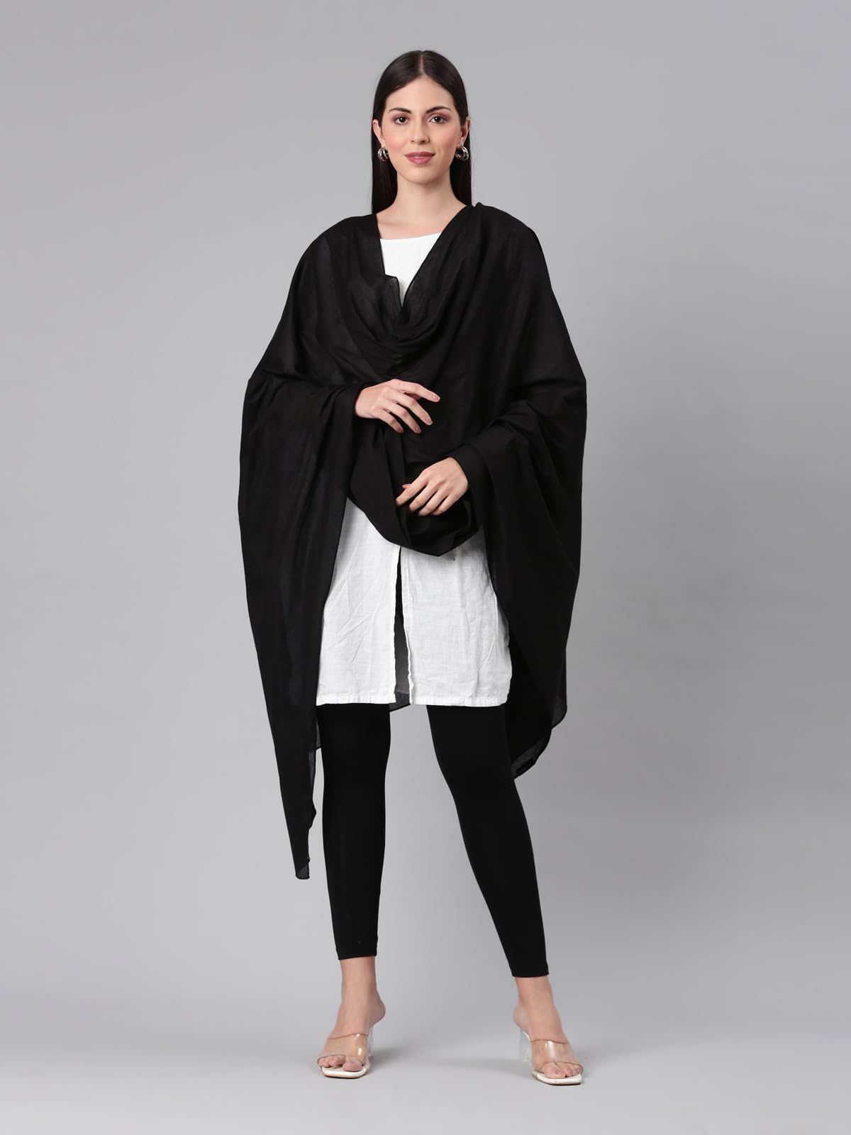 TWIN BIRDS Stylish Light Weight Carbon Black Coloured Cotton Dupatta | Shawl for Women - Image 5 thumbnail