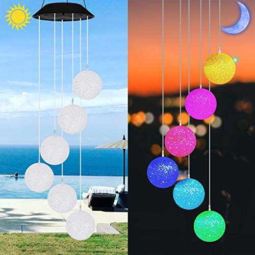 eQFeast Color Changing Wind Chime Outdoor, Solar Powered Crystal Ball Wind Chimes LED Wind Mobile Solar Lights Wind Bell for Garden Patio Home Decoration (Crystal Ball)