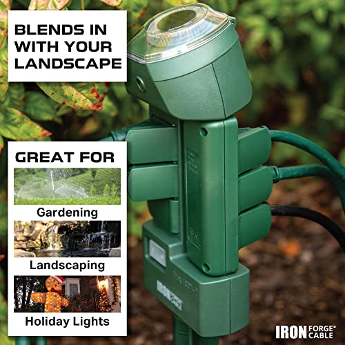 Iron Forge 6 Outlet Waterproof Outdoor Mechanical Power Stake Timer 180 Degree Rotatable, 6Ft Extension Cord, Yard Stake For Lights, Lights Decoration, Sprinklers, 1625W/13A Ul Listed #TOP2