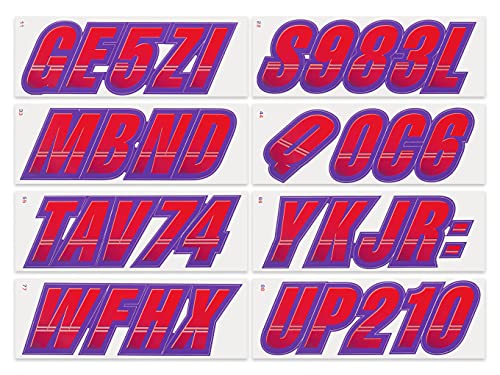 Image of STIFFIE Techtron Red /Purple 3 inch Boat & PWC Registration Decals • Numbers Letters Stickers