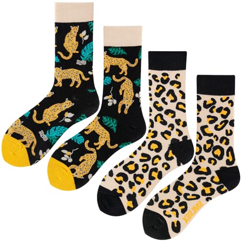 Image of 2 Pairs Cartoon Animal Crew Socks Fun Cotton Mid Calf Socks for Women