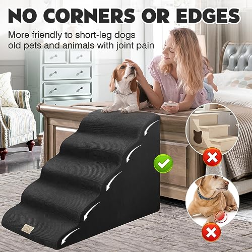 Mestuel Dog Stairs for High Bed, 22.8in Large Foam Pet Stairs to High Bed, 5 Steps Dog Stairs Ramp Indoor with Non-Slip Bottom, Pet Stairs for Large Small Medium Dogs, Black by MESTUEL - Used condition - Image 7