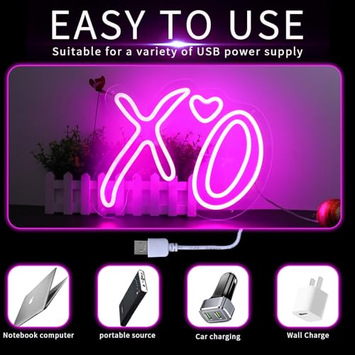 Image of ENUOLI XO Heart Neon Signs, Pink XO LED Neon Light for Wall Home Decor | Dimmable XO Neon Lights Wedding Hanging Wall Decor USB Operated for Bar Pub Cave Club Birthday Party Girls Lover Teens Gift