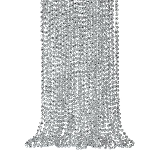 SHAOQINLIN 24 Pcs 33 Inch 7 mm Metallic Bead Necklaces, Mardi Gras Party Beads Necklace Juneteenth Round Beaded Necklaces Bulk for Juneteenth, Christmas, Party Favor, Carnival