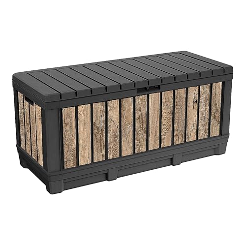 Koll Living Kentwood - Coffre de jardin - 350 l - Aspect bois de pin - Boîte de rangement avec fonction assise pour coussins d'assise, outils de jardin ou...