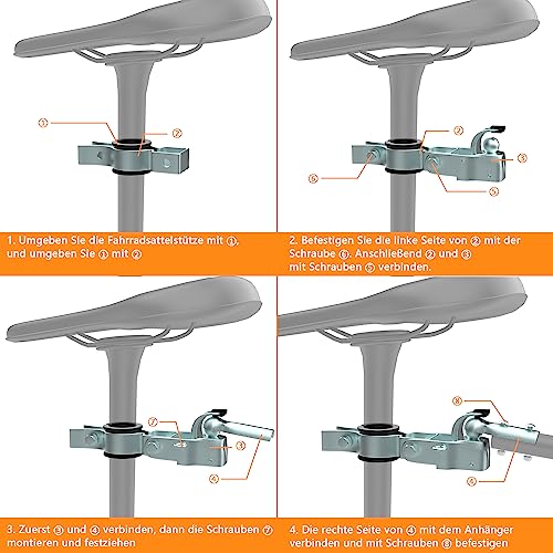 NICEDACK Anhängerkupplung für Fahrrad, Kupplung Lastenanhänger, Verzinkter Stahl Fahrradanhänger Kupplung Kompatibel mit Allen gängigen Fahrradsattelstützen, Fahrrad Anhängerkupplungs