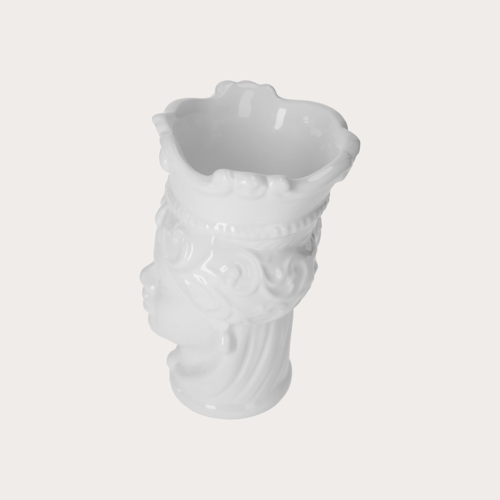 Keyhomestore Wazon z głową jeżyny z białej, błyszczącej ceramiki, wersja żeńska, wysokość 20 cm, idealny do dekoracji wnętrz, wyprodukowano we Włoszech