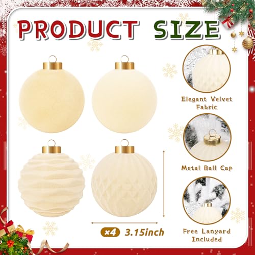Festiva Christmas Tree Cream Ornaments Velvet Balls - 12 Pcs Champagne Shatterproof Christmas Tree Ornaments Velvet Balls, for Xmas Wedding Party Holiday Decorations (Gift Box) — view 2