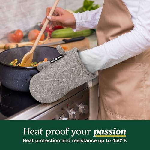 Image of Cuisinart ShieldPro Mini Silicone Oven Mitts, 2-Pack 5.5 inchx8.5 inch, 450F | Non-slip grip on hot cookware, hangs neatly by the stove, cotton lining adds comfort,ambidextrous for smaller hands