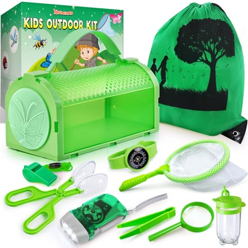 Juguetes de exploración | Yopinsand Caja De Insectos Para Los Niños, Regalos De Juguete Al Aire Libre Para Los Niños Niños, Al Aire Libre Cazador De Insectos Con Lupa, Mochila, Linterna, Red De Mariposas, Reloj Brújula