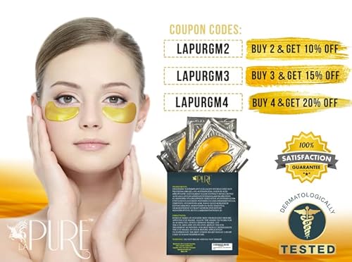 La Pure 24K Gold Eye Treatment Masks - Under Eye Patches, Under Eye Bags Treatment, Eye Mask For Puffy Eyes, Anti-Wrinkle, Dark Circles, Gel Pads 15 Pairs #TOP4