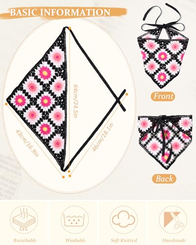 2 PCS Crochet Bandanas Floral Bandana Headband Tie Knitted Headscarf Hair Bandanas for Women Girls Head Kerchief2