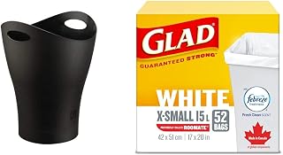 Umbra Garbino Recycled Polypropylene Waste Can, Matte Black & Glad White Garbage Bags - X-Small 15 litres - Febreze Fresh Clean Scent, 52 Trash Bags, Made in Canada of Global Components
