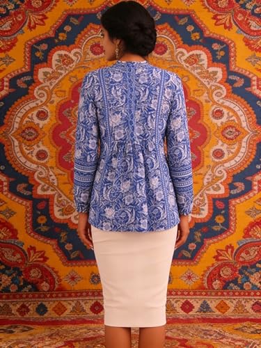 Image of Lymio Women's Printed Short Kurti Top | Rayon Mandarin Collar Casual Ethnic Tunic | Summer Printed Top (K-249)