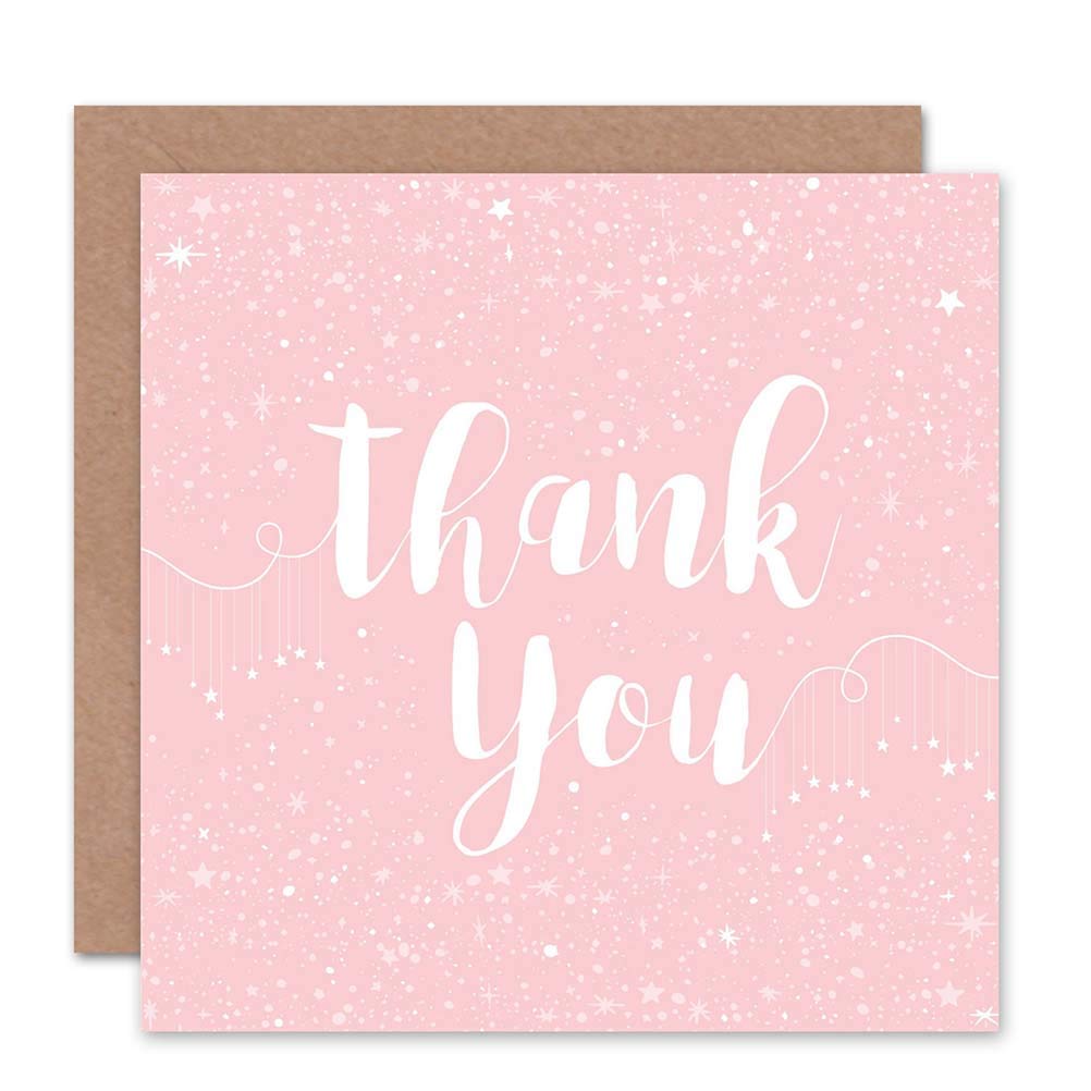 Wee Blue Coo Women's Thank You Card Pastel Pink Starry Sky