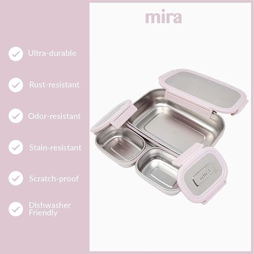 Miniatura 5 de MIRA Contenedores de almacenamiento de alimentos con tapas, recipientes reutilizables de acero inoxidable para almuerzo y anidación de alimentos,