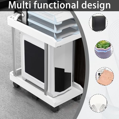 Aisny Soporte para Pc Debajo del Escritorio, Soporte para CPU De 2 Niveles con 6 Ruedas RotacióN De 360 Grados Compatible con La MayoríA De Los Hosts Ahorra Espacio 55x45x30 Cm Blanco - imagen 6