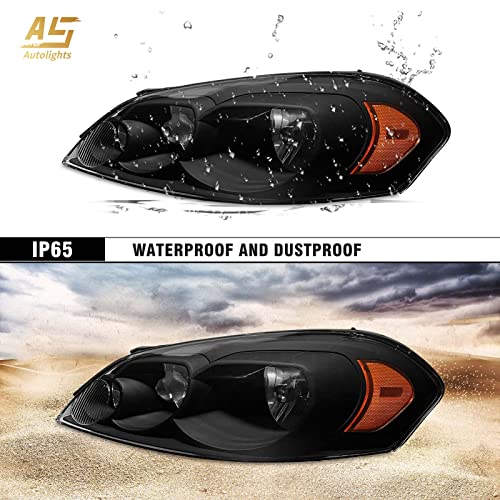 As Black Headlight Assembly Compatible With 2006 2007 2008 2009 2010 2011 2012 2013 Chevy Impala / 2006 2007 Chevy Monte Carlo Passenger & Driver Side Pair #TOP3