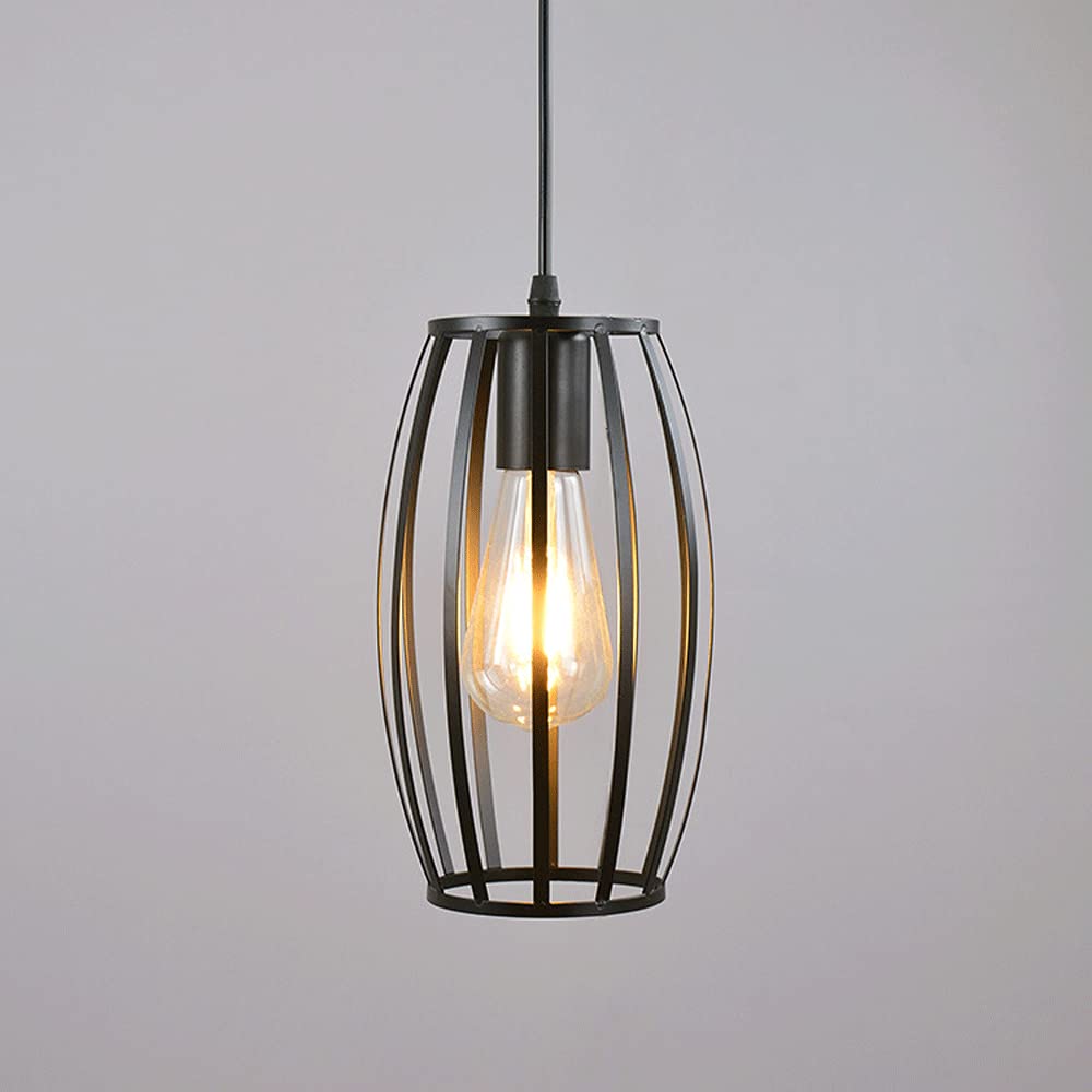 Suspension industrielle noire lustre cage en fer réglable style ferme