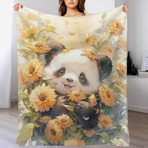 Jeté flannel panda confortable et plaid couverture chaud durable pour sofa
