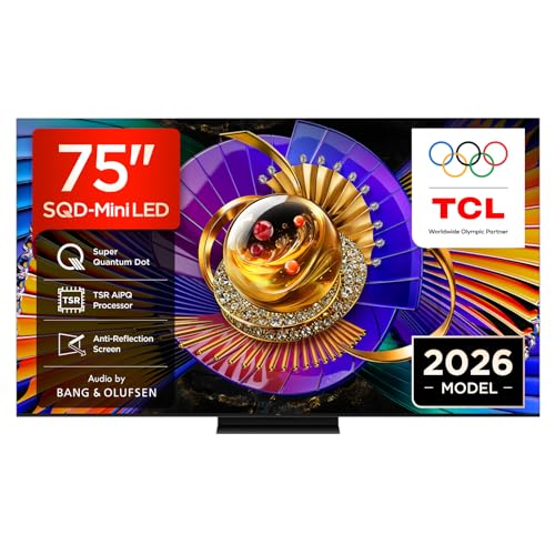 Image of TCL 75C7L-UK 75 Inch SQD-Mini LED TV, 4K HDR 3000 nits and 1,352 dimming zones, Google TV, Dolby Vision & Atmos, Audio by Bang & Olufsen, 144Hz, Apple AirPlay 2 & Alexa (2026 New Model)