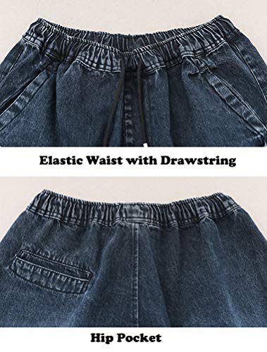 Mordenmiss Women's Harem Cropped Pants Denim Baggy Elastic Waist Pull-On Jeans(Jean Navy,M) #TOP4