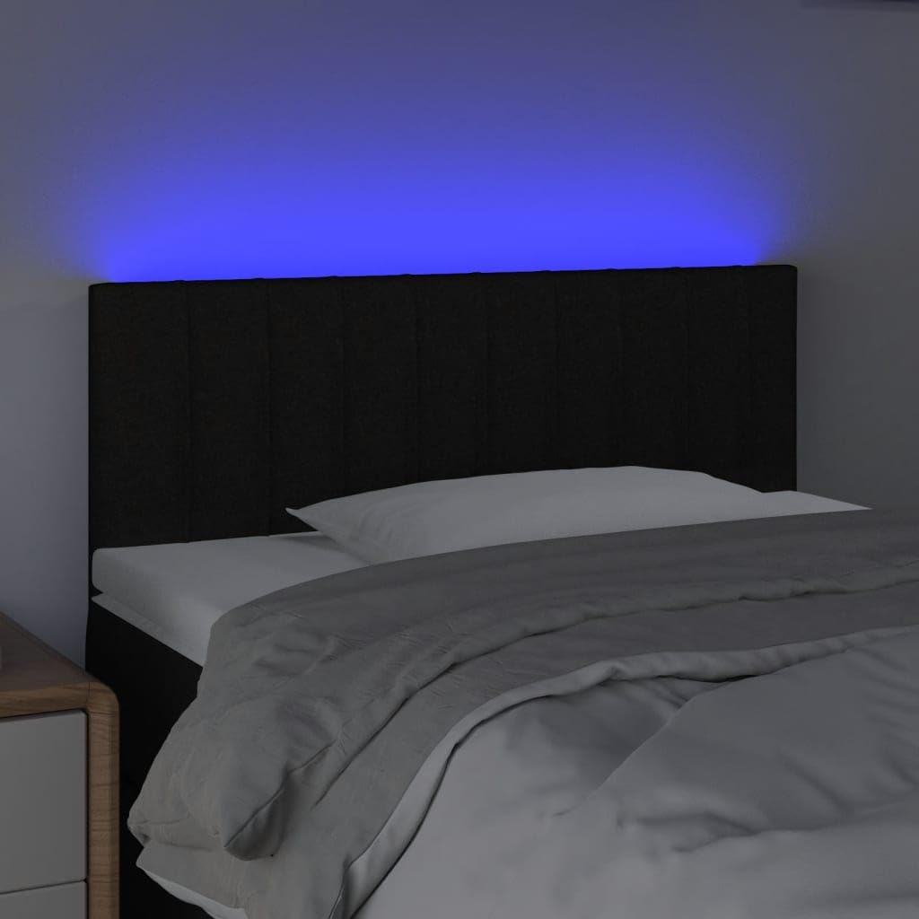 Testiera del letto in tessuto nero 80x5x78/88 cm, regolabile con striscia LED da taglio, fornisce un eccellente supporto per la schiena durante la lettura.