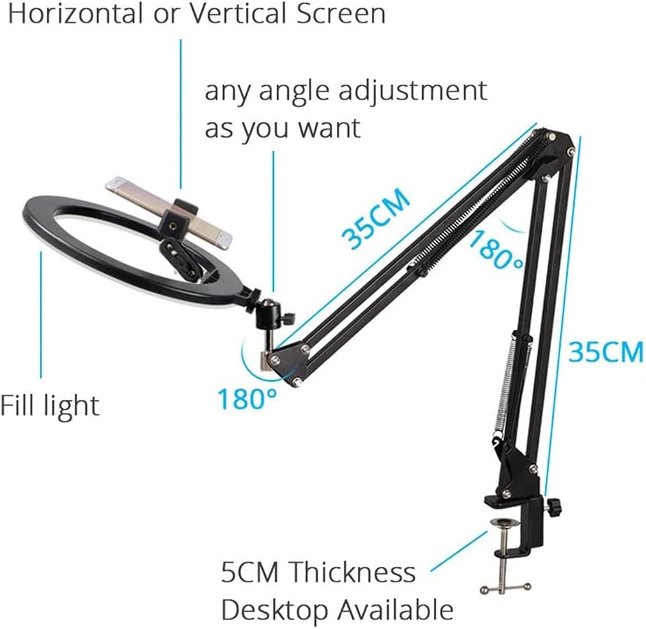 26cm LED Selfie Light with Long Arm Remote Control Ringlight Photography Fill Light for Makeup Video