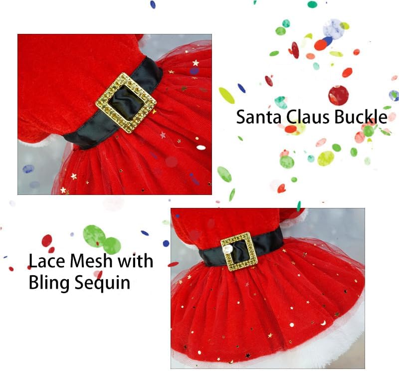 Miniatura 2 de Vestido de Navidad para perro con lazo para el pelo, falda para perro de Papá Noel, vestido de terciopelo rojo, traje de Navidad para mascotas, ropa