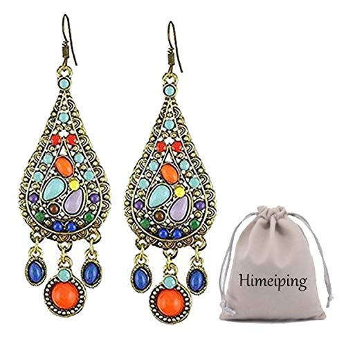 Himeiping Ethnic Retro Bohemian Droplets Color Dress Mexico Gypsy Dangle Earrings