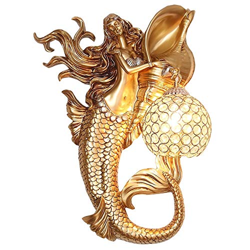 Aplique de Pared Moderno de Resina con diseño de Sirena, 19 Pulgadas, retroiluminado, Retro, Decorativo, para Dormitorio, Sala de Estar, Hotel (luz Derecha)