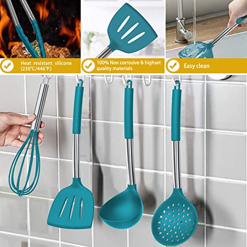 15 Pcs Silicone Cooking Utensils Kitchen Utensil Set - Umite Chef 446°F Heat Resistant Stainless Steel Handles Kitchen Gadgets Tools Set For Nonstick Cookware(Blue) #TOP5