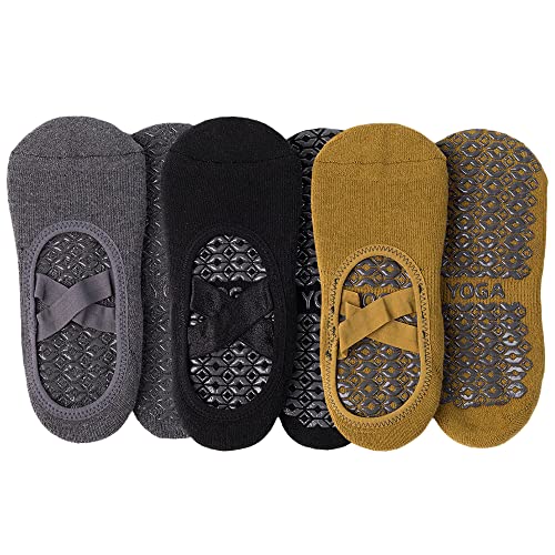 QIUNEEY Yoga short socks Pilates yoga socks Sport Anti-slip socks Women sports gym socks Indoor Yoga Sock (Grey+Black+Dark yellow)