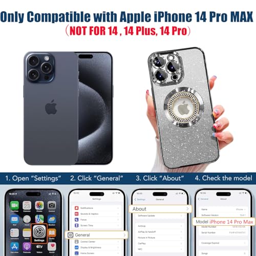 Image of Misscase for iPhone 14 Pro Max Magnetic Glitter Case Compatible with MagSafe,Full Protection Slim Shockproof Anti-Scratch Case with Camera Lens Protector Logo View Dust-Proof Net for Women Sliver