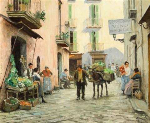 Toile murale scène de rue Naples pour sublimer un mur de salon vide