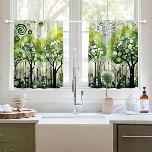 Highdi 2 Piezas Cortinas Cortas para Cocina Media Ventana Bosque 3D Cortinas de Pequeñas Modernas para Debajo del Fregadero, para El Lavadero del Armario Dormitorio (Bosque,W80xL120cm)