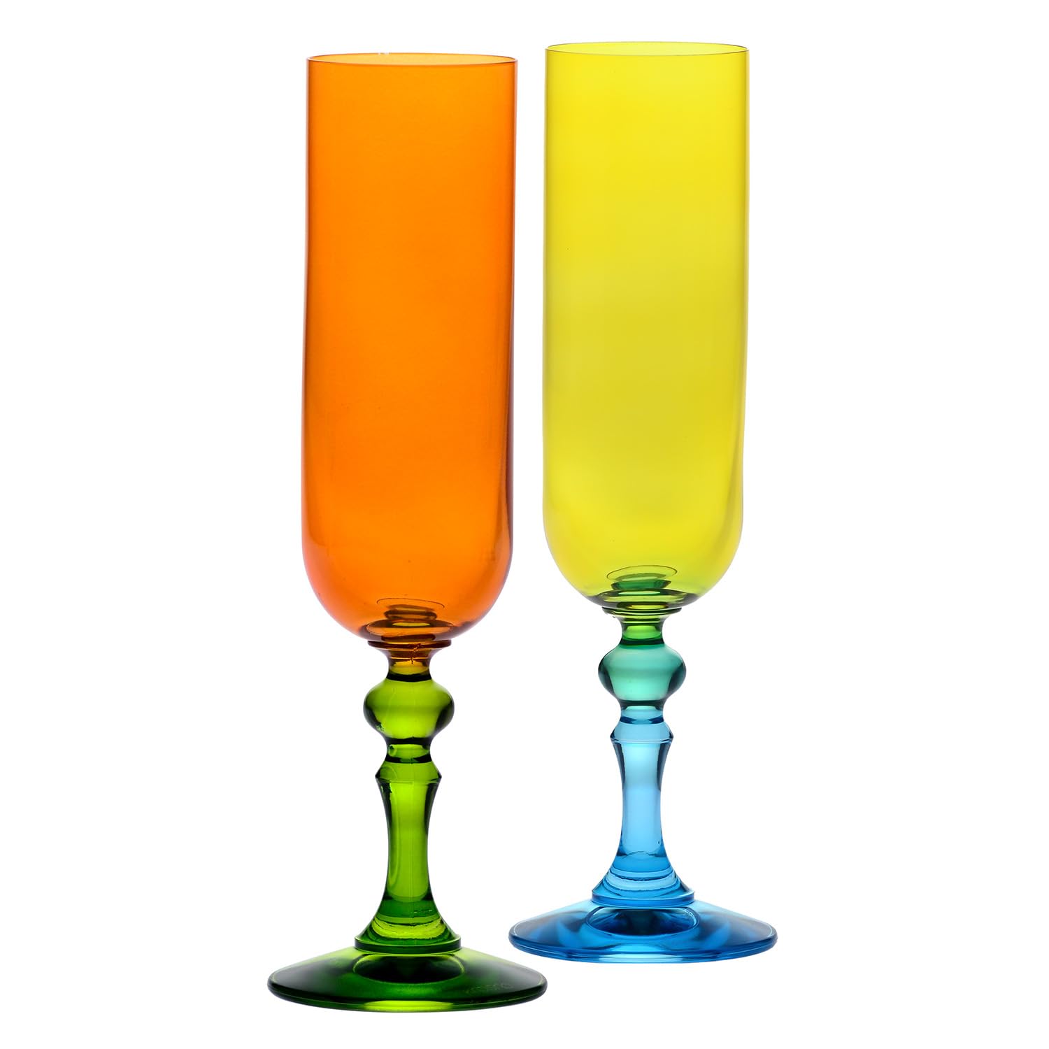 KROSNO – Coloured Champagne and Prosecco Glasses – 2 x 220 ml – Bubble Collection – Orange & Yellow – Lead-Free Crystal – Hand-Painted