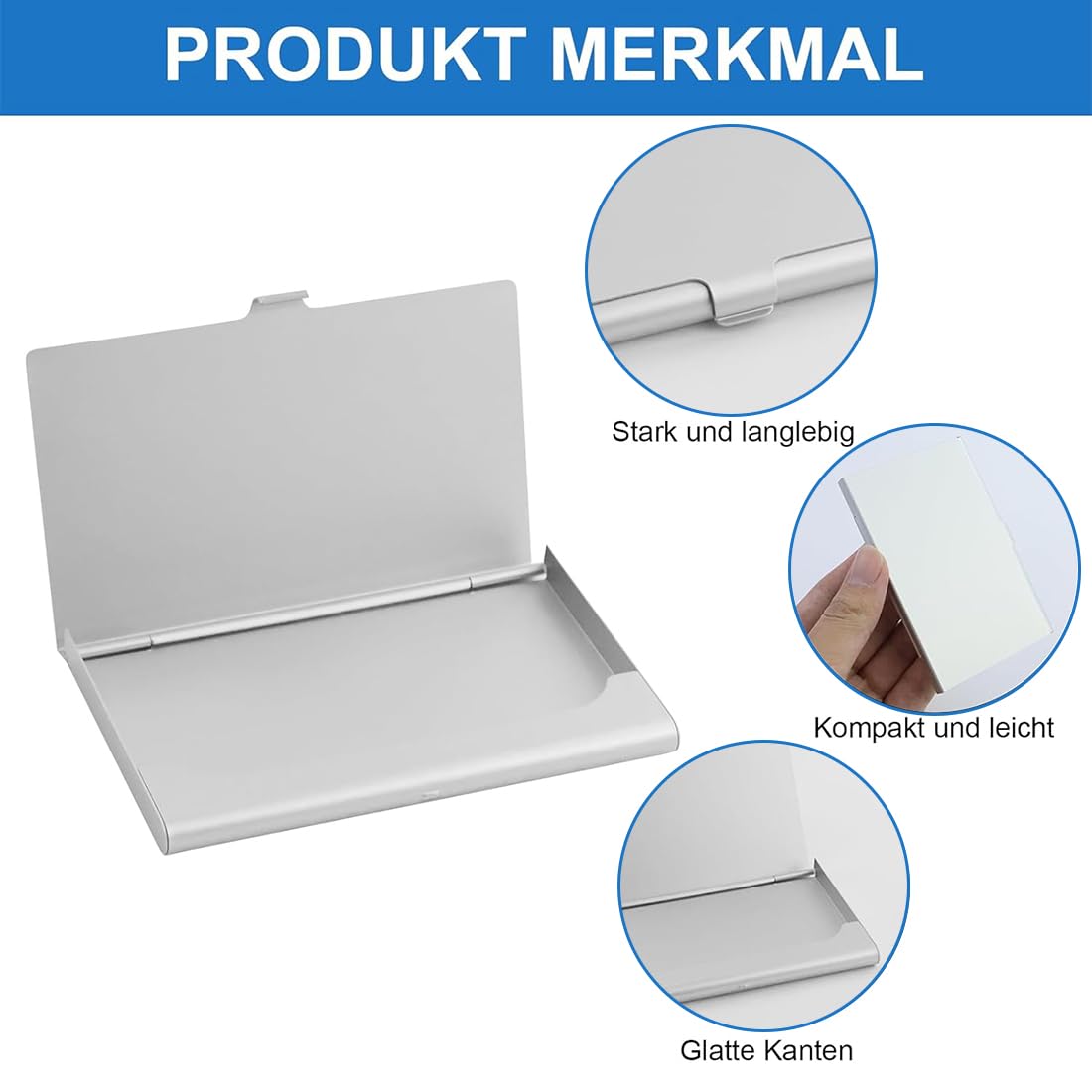 Estuches para tarjetas de visita, 2 piezas aluminio superligero para tarjetas de visita, tarjetero delgado profesional, carteras de metal para viajes y negocios para mujeres y hombres, Plata