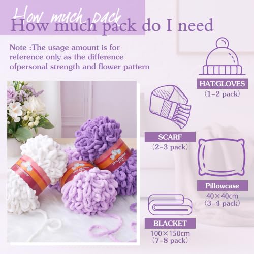 Image of Threlaco 6 Pack Finger Loops Yarn Bulk Soft Chunky Yarn 600 G / 6 Skeins for Mothers Day Beginners Knitting No Needles or Hooks(White, Light Purple, Taro Purple)