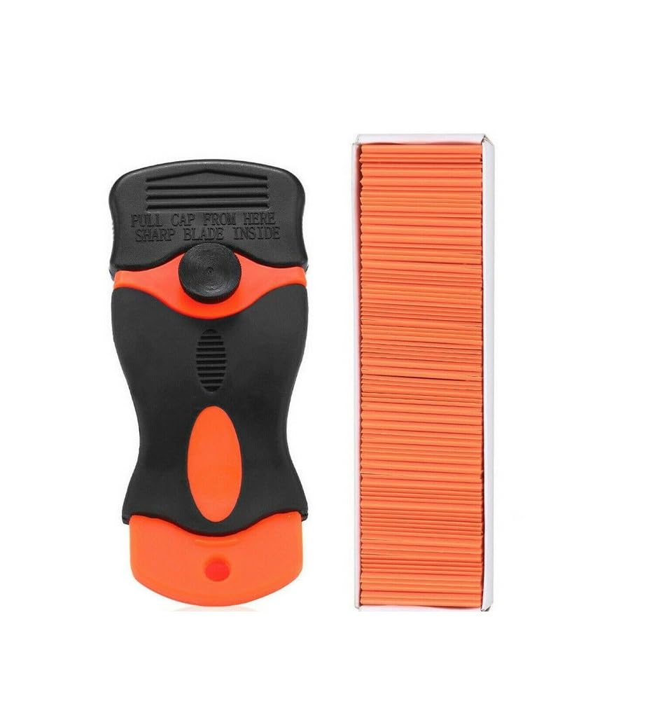 NEW 50 Pcs Plastic Razor Blades + 1 Razor Scraper Double Edged Sticker Removal Tool