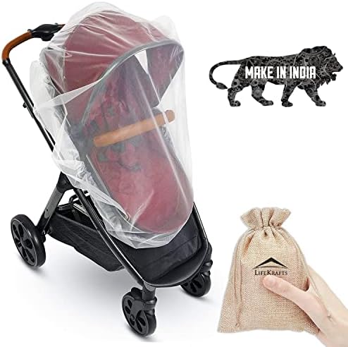 Lifekrafts Stroller Mosquito Net for Baby – New & Upgraded Fabric with Drawstring | Fits Pram, Baby Carrier, Car Seat & Cradle | Indoor & Outdoor Use | 29x21 Inch | White(1 Pack) with Free Carry Pouch