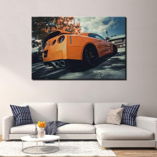 Impression sur toile Nissan GTR orange 80x120cm pour réveiller un mur blanc