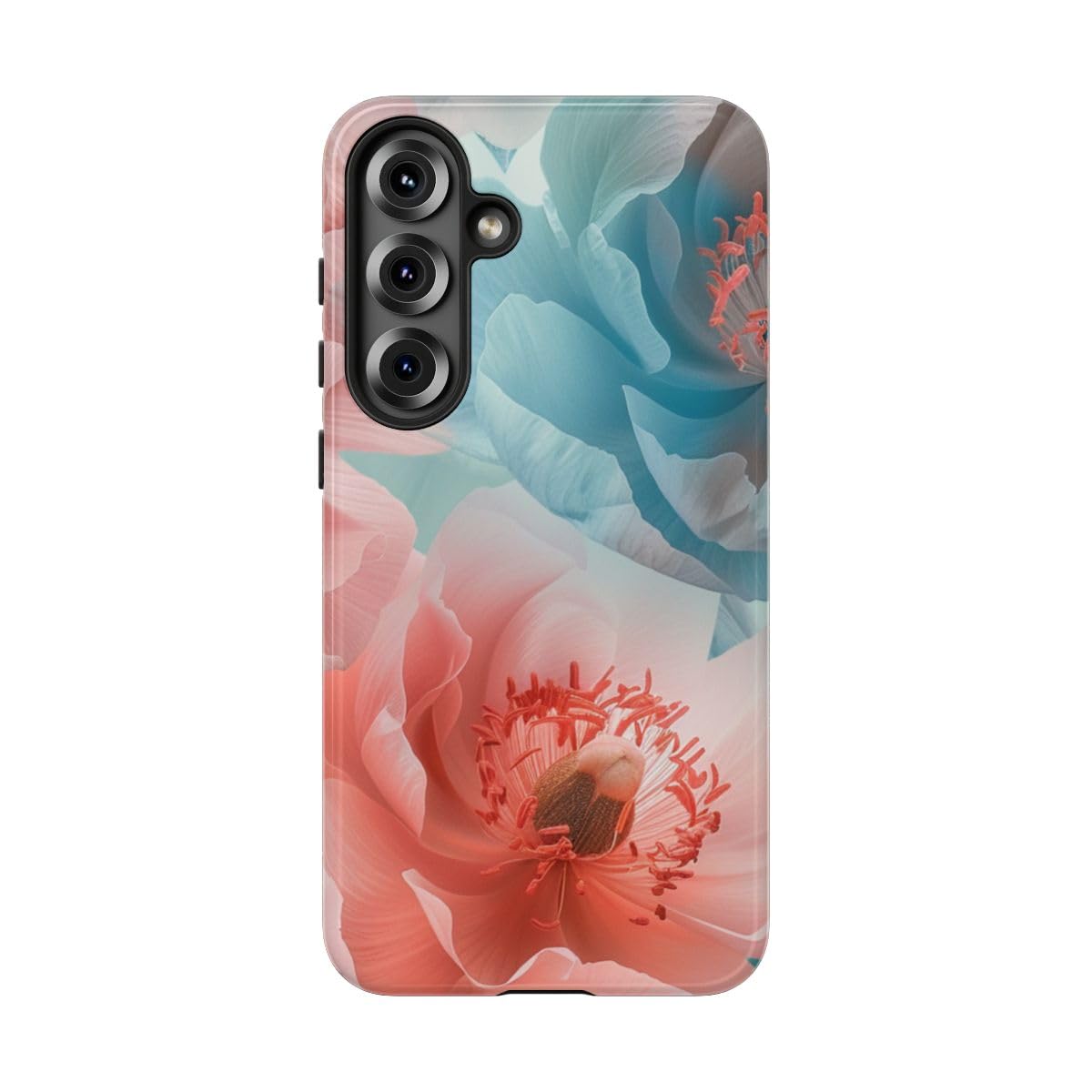 Coque Samsung S25 Plus rigide brillante motif floral rose bleu antichoc - 5